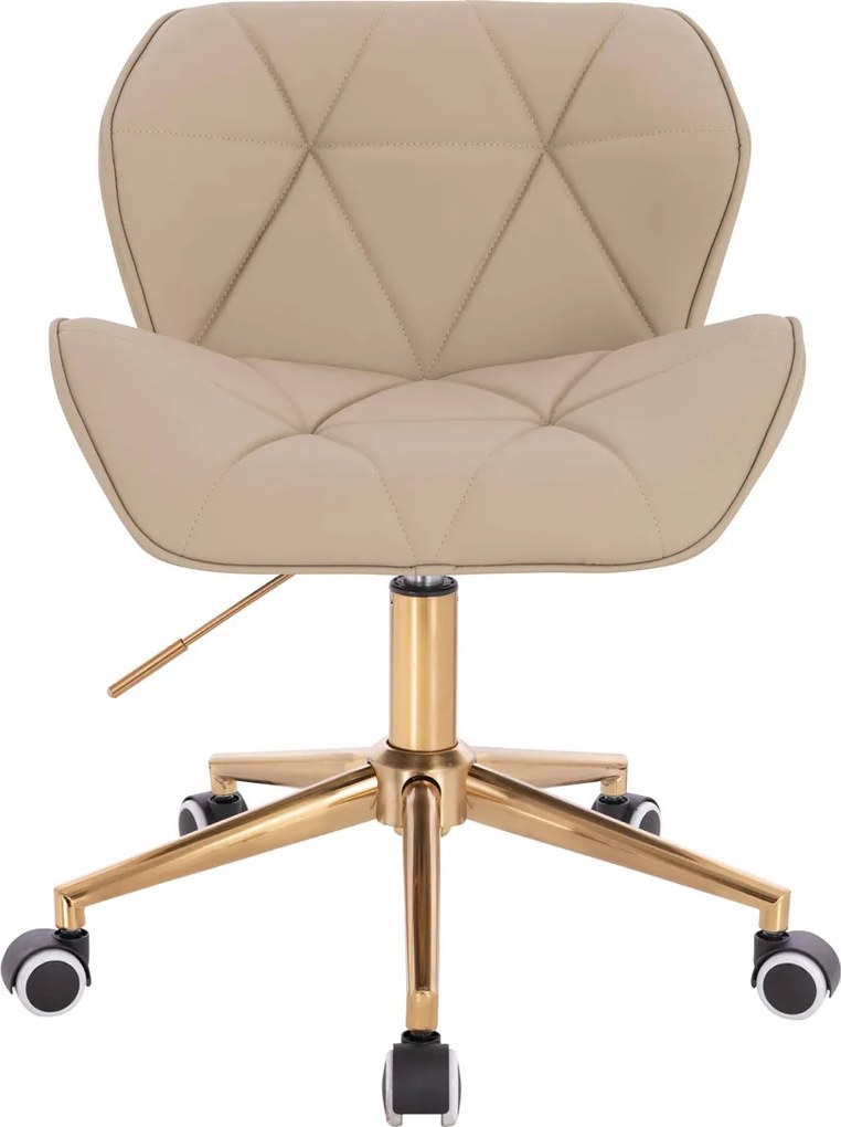 HR111K Scaun Crem Piele Ecologica Premium Soft cu Bază Aurie