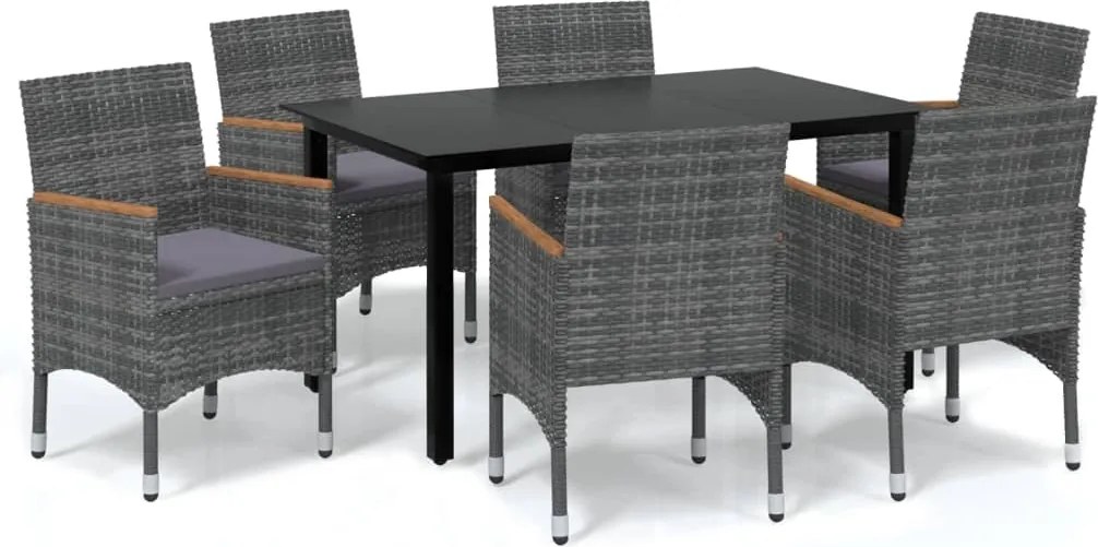 vidaXL Set de masă pentru grădină cu perne, 7 piese, gri, poliratan