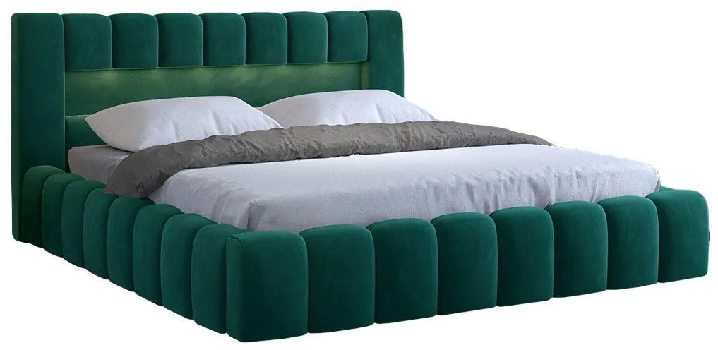 Pat matrimonial 180 cm Luxa (verde închis) (cu somieră, sp. depozitare și LED). 1041571