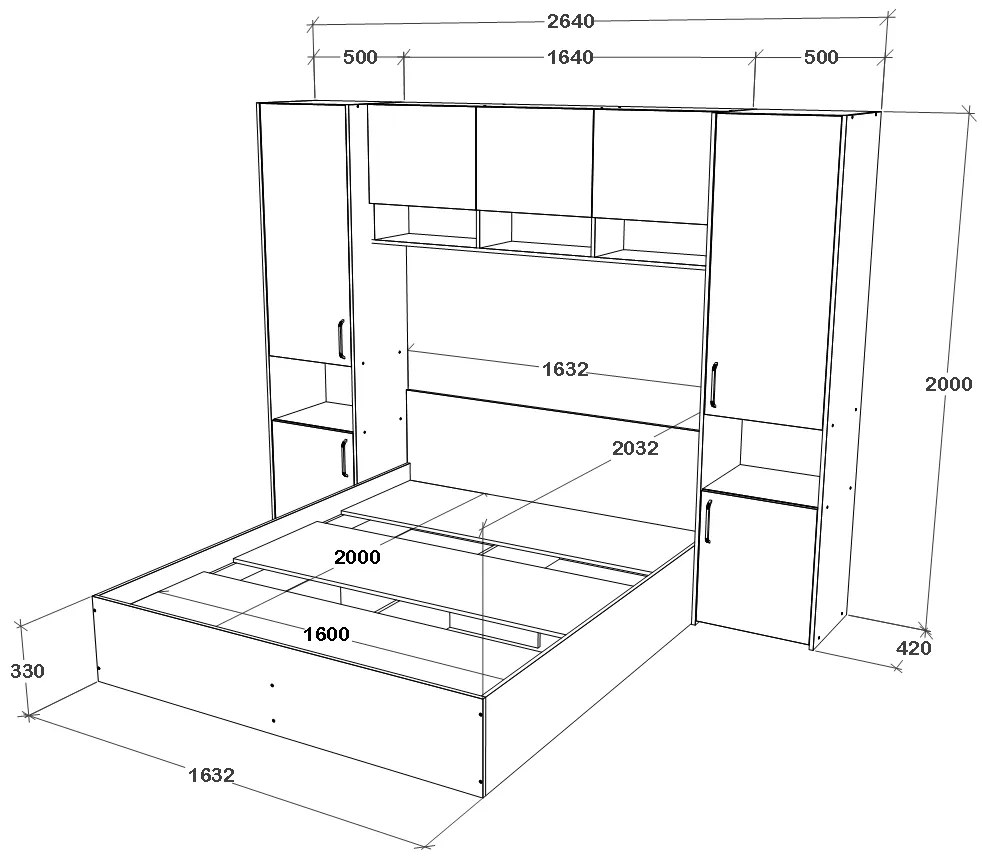 Set haaus V11, Pat 200 x 160 cm, Stejar Alb/Antracit