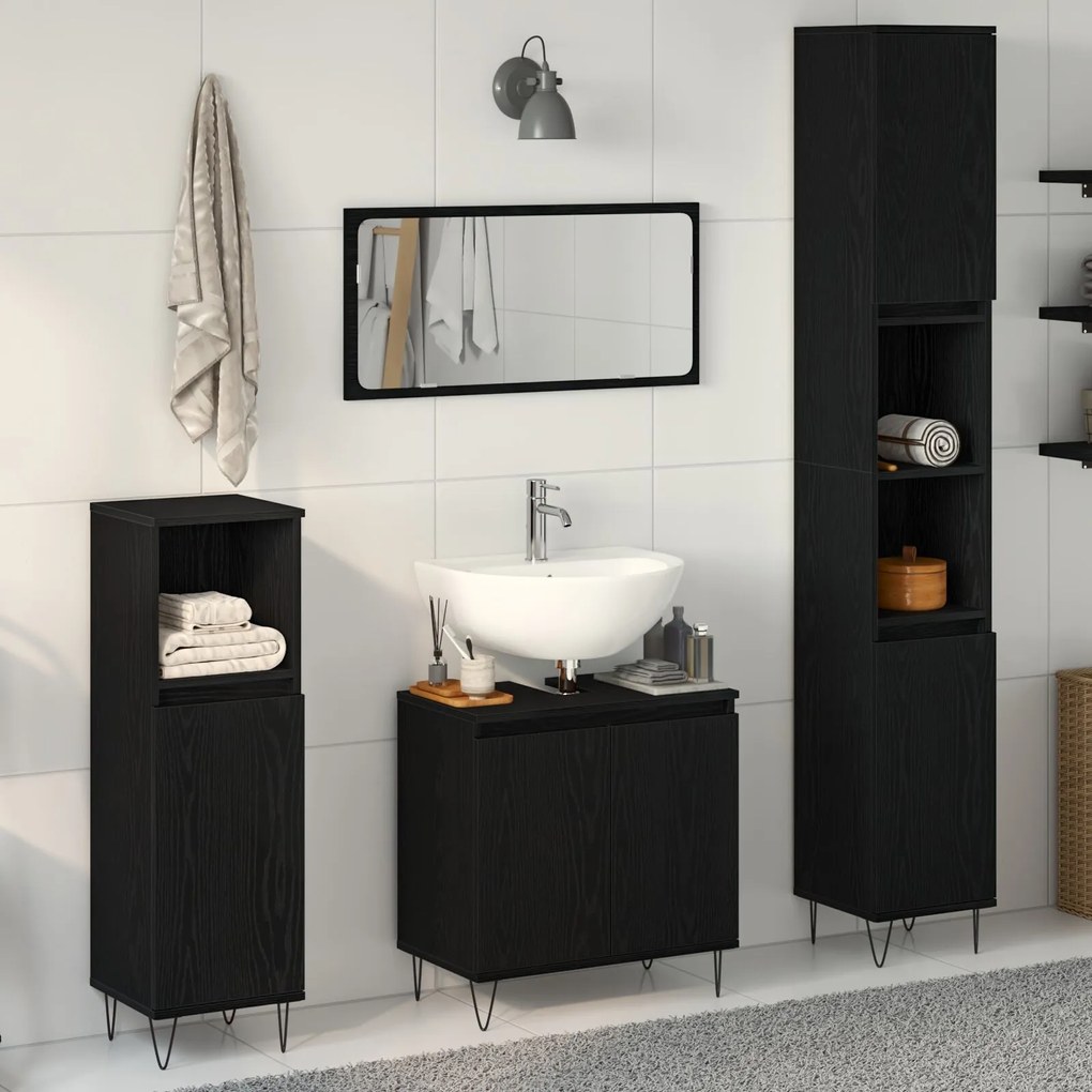 vidaXL Set Mobilier Baie 3 Piese Stejar Negru Lemn Ingineresc