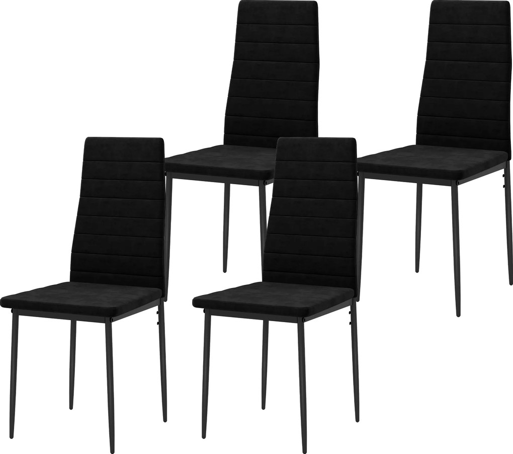 HOMCOM Set de 4 scaune pentru sufragerie, design fără brațe, tapițerie din material textil, picioare metalice, Negru | Aosom Romania