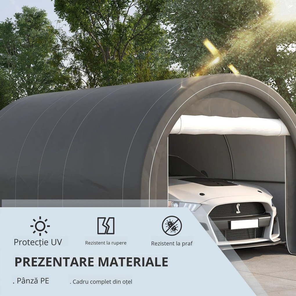 Outsunny Șopron Auto, Cort de Depozitare Portabil de Mare Capacitate cu Ușă, Copertina PE Anti-UV pentru Mașină, Barcă, Motocicletă, 3x5 m, Gri