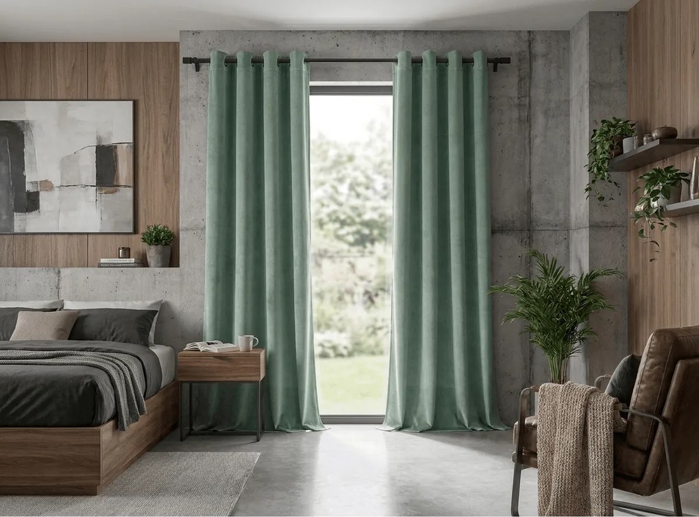 Draperie opaca DREAM VELVET 140x250 cm, verde salvie Agatat: Inele metalice