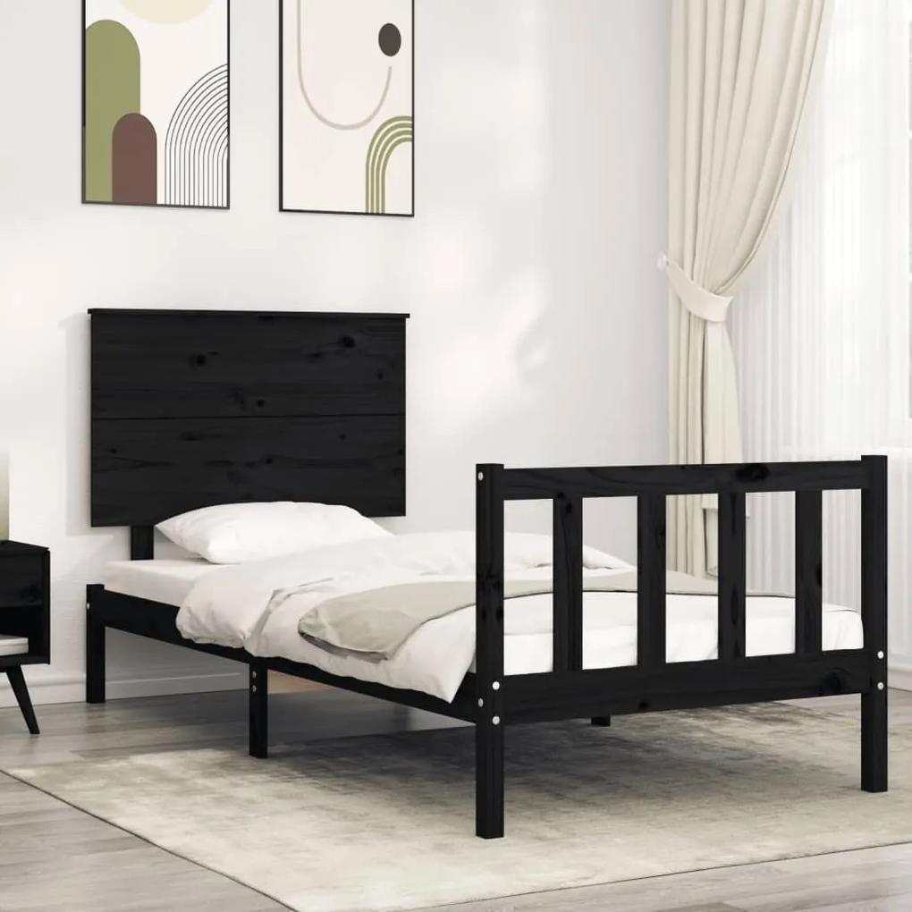 3193370 vidaXL Cadru de pat cu tăblie single, negru, lemn masiv
