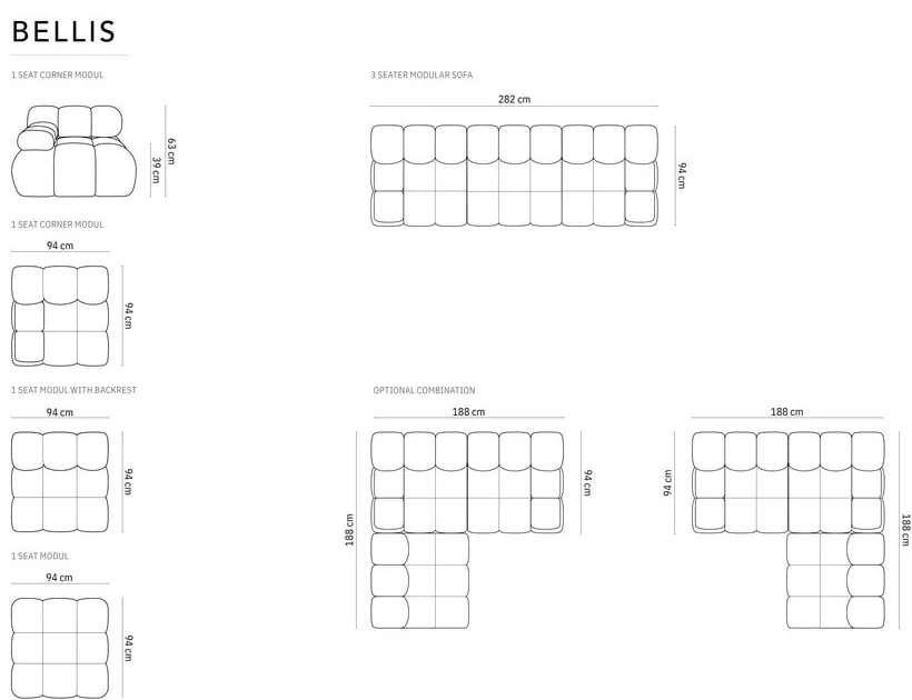 Canapea modulară maro deschis cu tapițerie din catifea 282 cm Bellis – Micadoni
