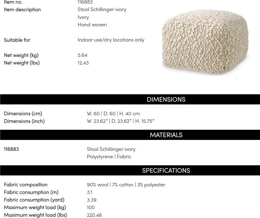 Taburete design LUX Schillinger, Ivory