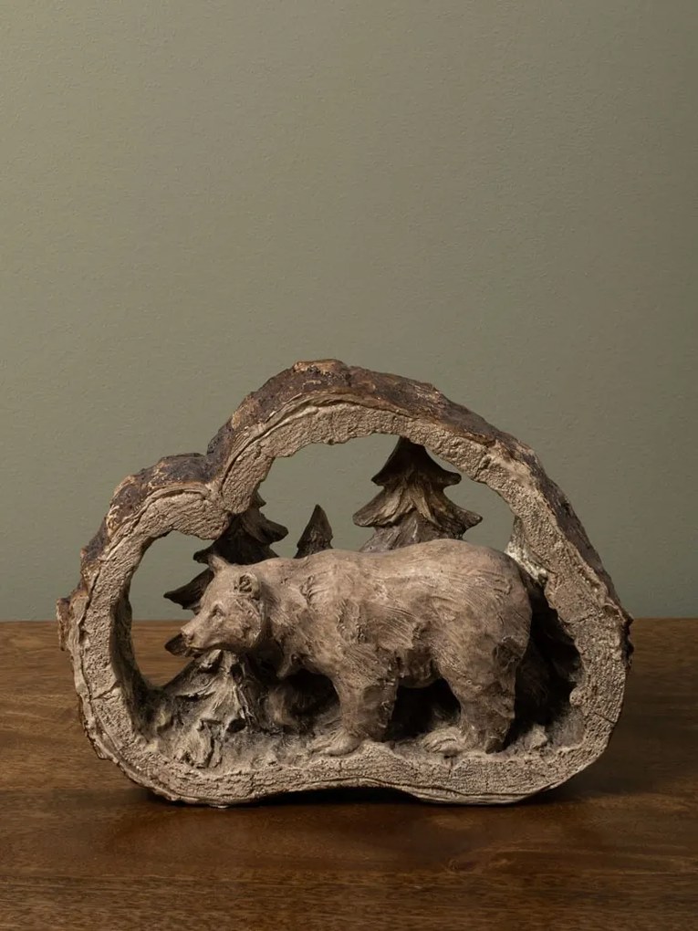 Decorațiune din rășină cu urs în pădure, H16,3 cm