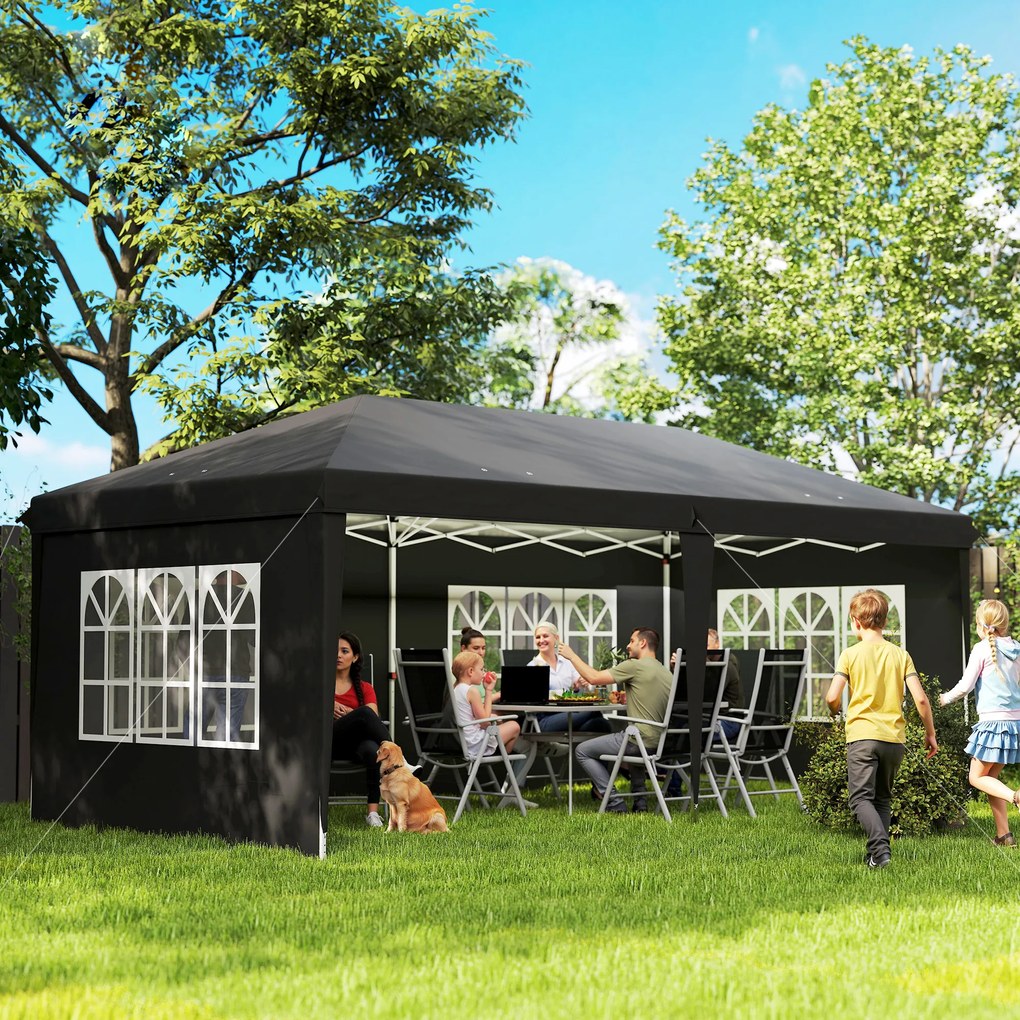 Outsunny Tonelă pop-up pliabilă - cort de recepție - 3 x 6 m 3 părți detașabile negru | Aosom Romania