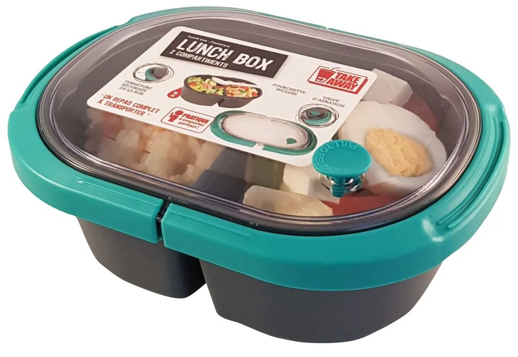 Cutie alimente LUNCH BOX ovala, Verde, 2 compartimente,800 ml