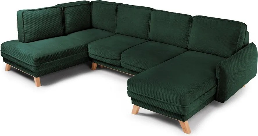 Colțar verde închis extensibil/cu spațiu de depozitare cu tapițerie din catifea reiată (cu colț pe partea stângă/în formă de "U") Tori – Bonami Selection