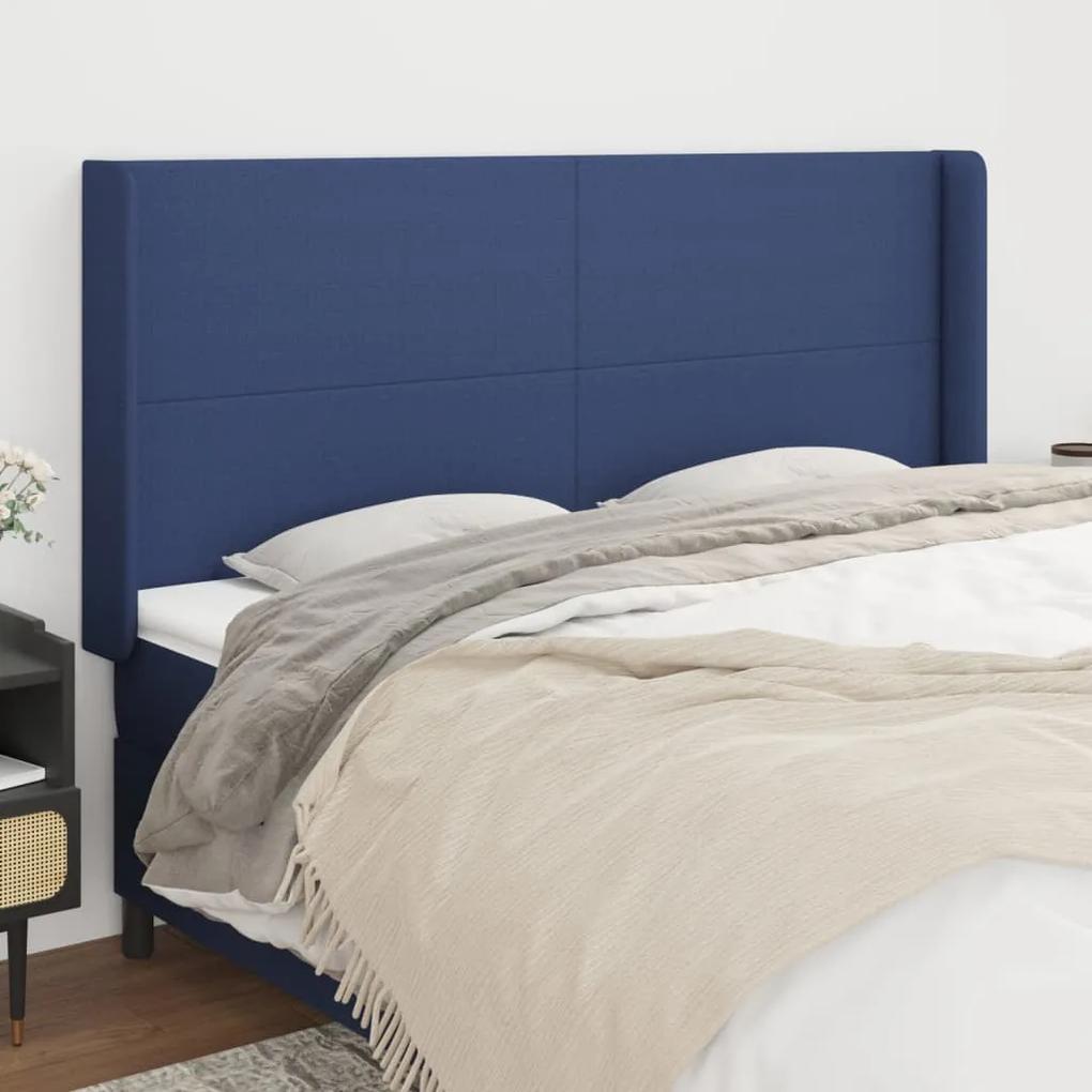 3119320 vidaXL Tăblie de pat cu aripioare, albastru, 183x16x118/128 cm, textil