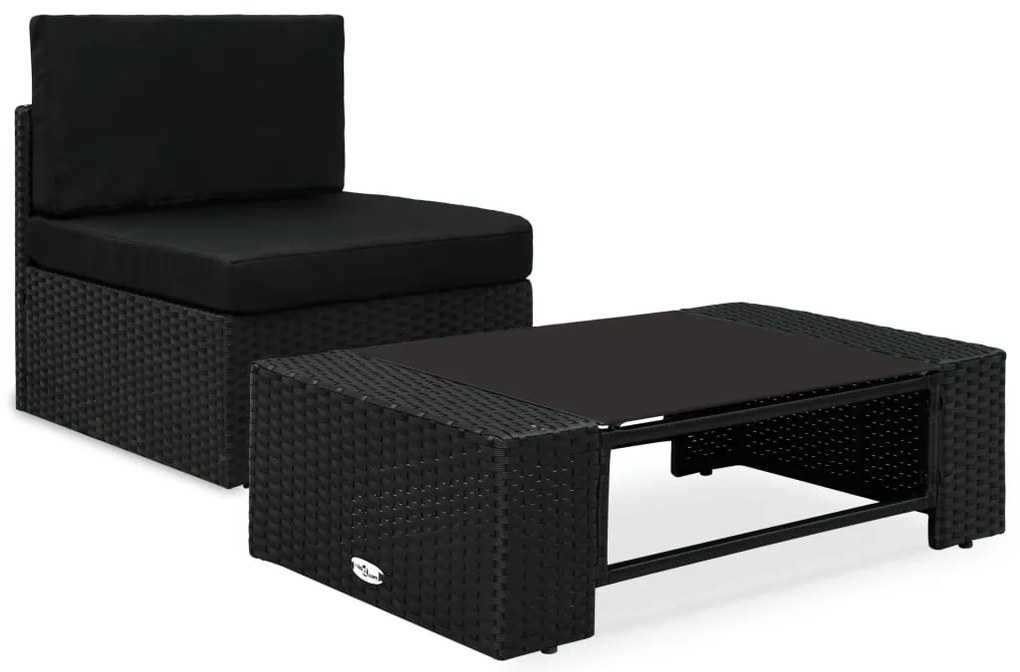 vidaXL Set mobilier de grădină, 2 piese, negru, poliratan