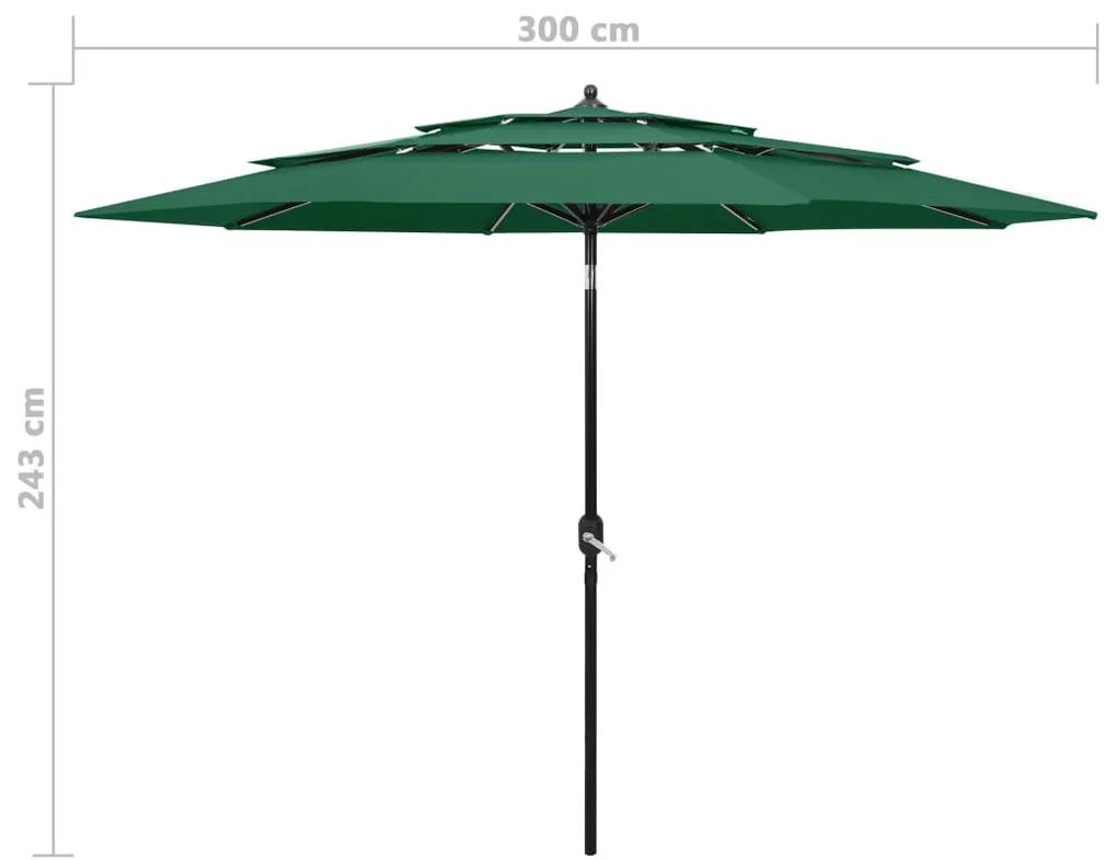 Umbrela de soare 3 niveluri, stalp de aluminiu, verde, 3 m Verde, 3 m