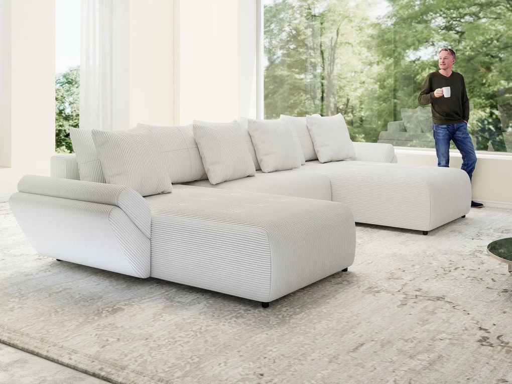 Colțar extensibil dumonde cu ladă de depozitare si sezut confortabil din spuma high-density, Berlin U Zoom Grey 380x180 cm