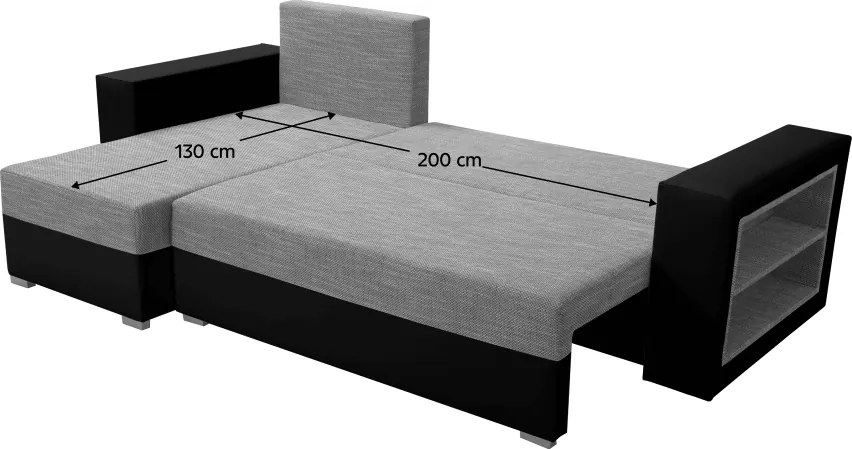 Canapea extensibilă cu raft, melanj negru/gri, stânga, MERAK ROH