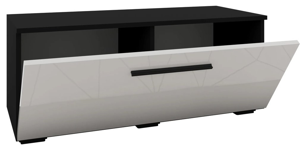 Comoda Kos, O Usa, Negru/Alb Lucios, MDF, 95 x 40 x 39 cm