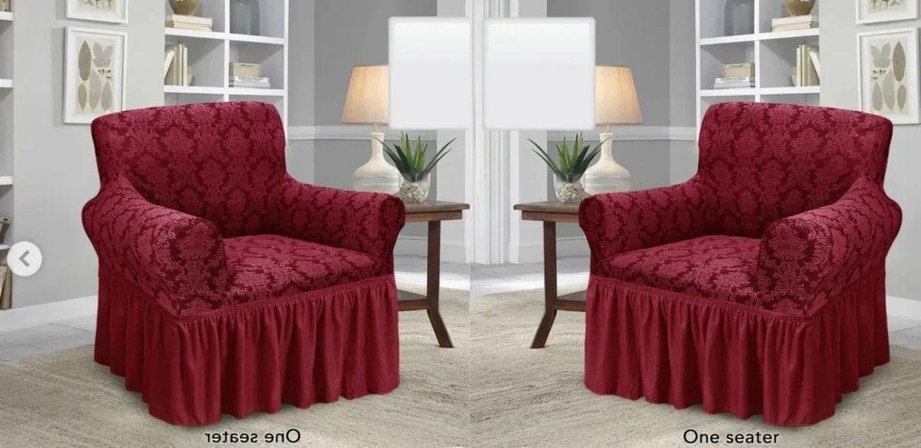 Set 2 Huse elastice pentru fotolii, cu volanas si model Jacquard Bordo