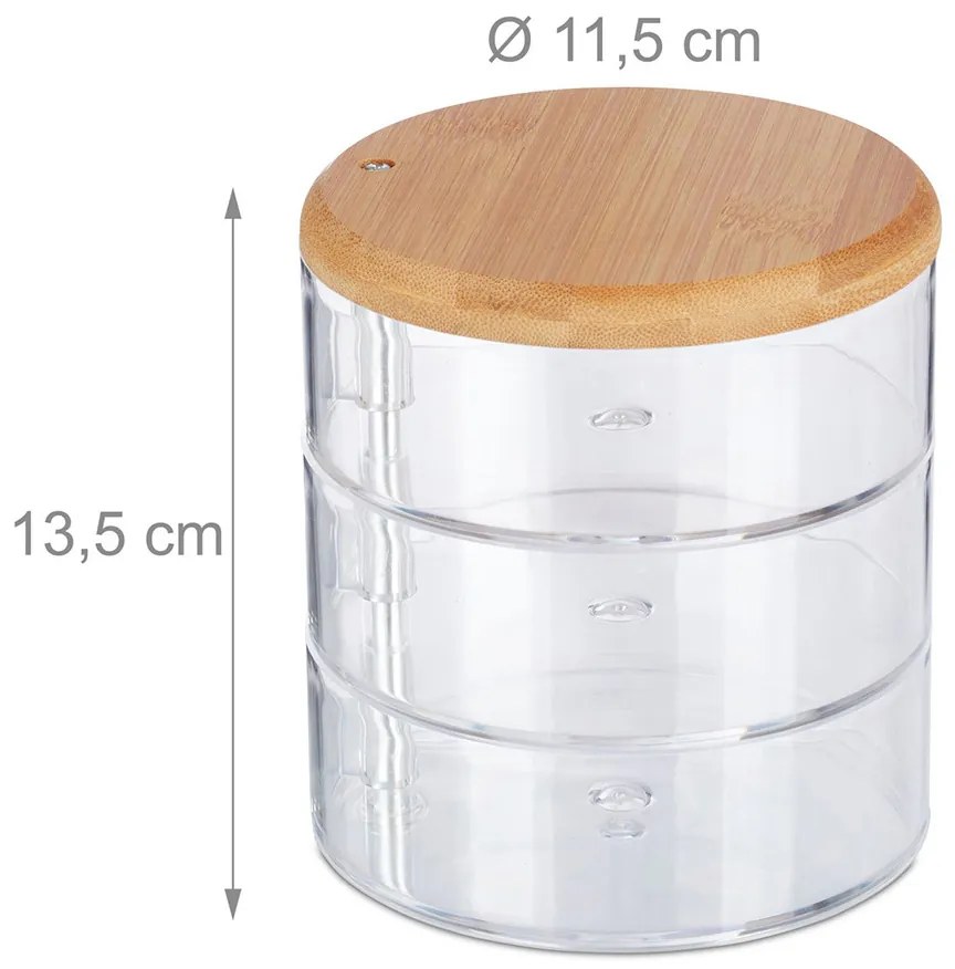 Organizator produse cosmetica 3 compartimente bambus/plastic Transparent