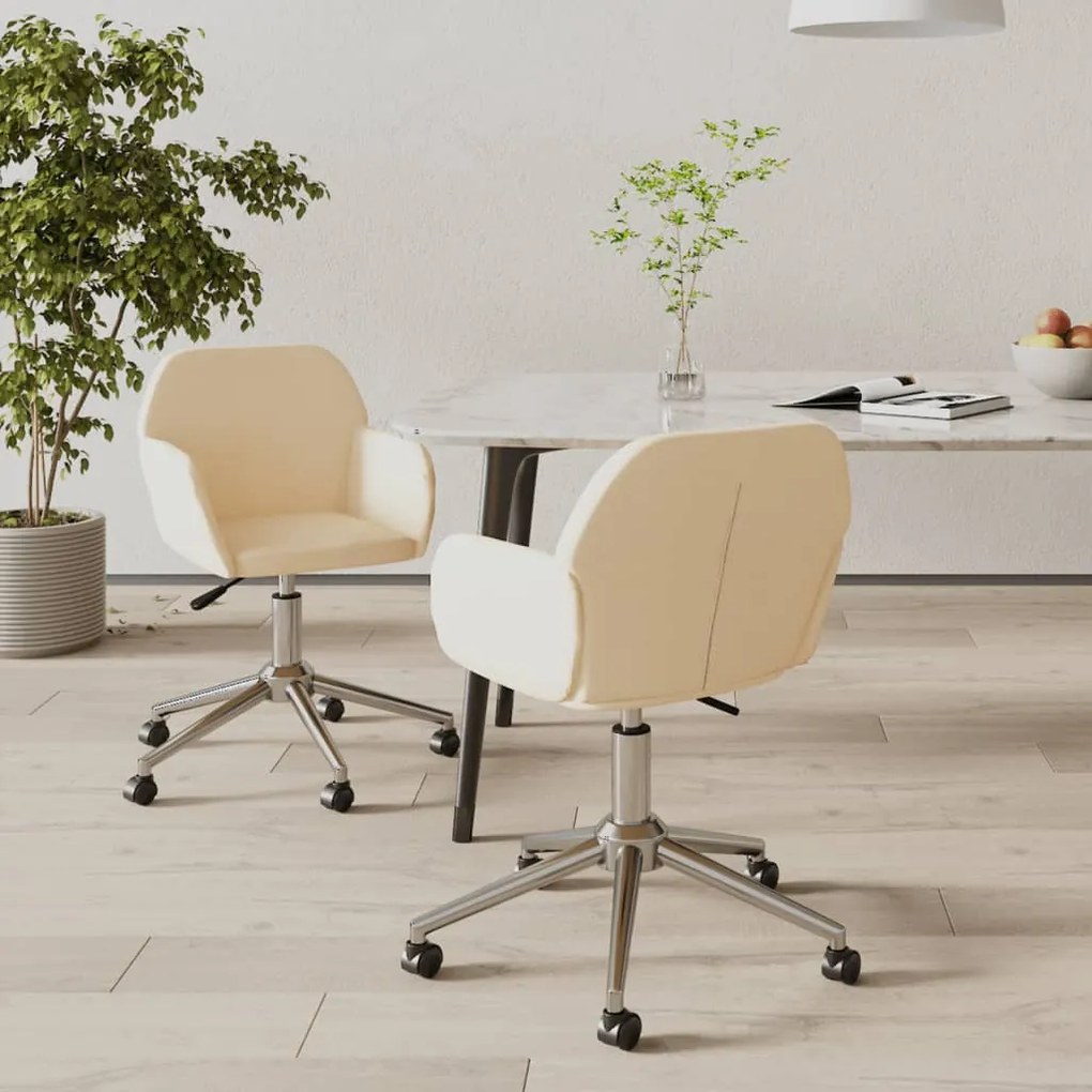 vidaXL Scaune de bucătărie pivotante, 2 buc., crem, material textil