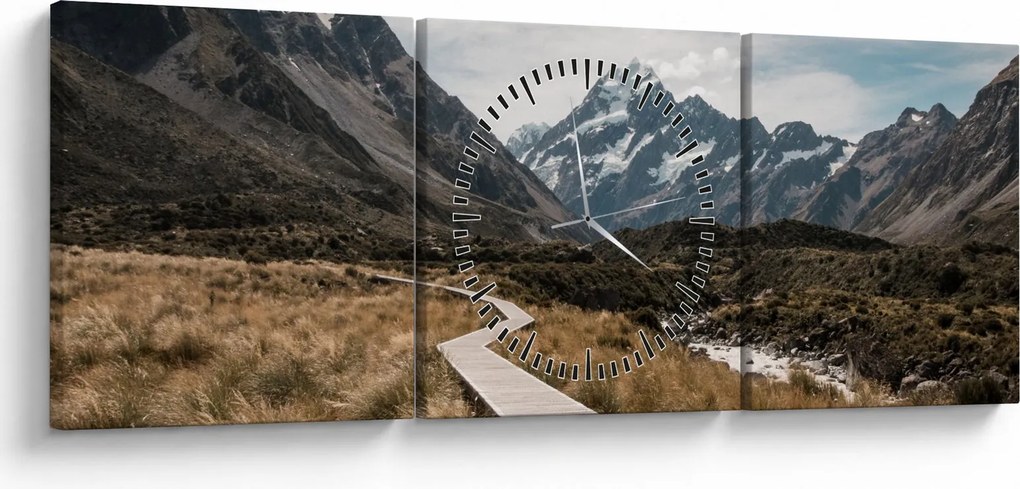 Tablou - Poteca în valea muntelui Mt. Cook (cu ceas) (90x30 cm)