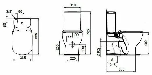 Rezervor pe vas wc Ideal Standard Tesi cu alimentare inferioara alb mat