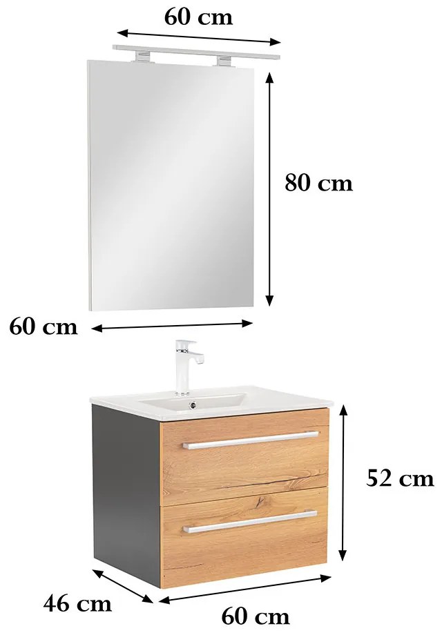 Mobilier complet de baie Vario Clam 60 antracit-stejar