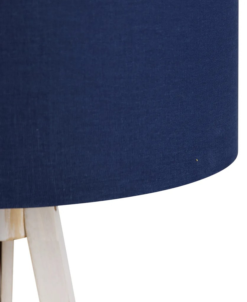 Lampă de podea trepied albă cu abajur din material textil albastru închis 50 cm - Tripod Classic