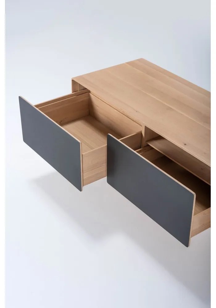 Comodă TV neagră/în culoare naturală din lemn de stejar 160x48 cm Fina – Gazzda