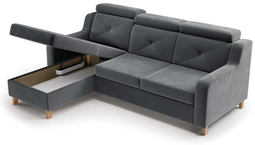 Colțar extensibil Laksaro pe stânga - catifea gri Jasmine 96