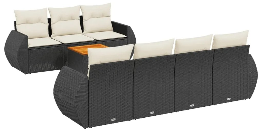 3224908 vidaXL Set mobilier de grădină cu perne, 8 piese, negru, poliratan