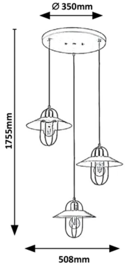 Lustra cu 3 pendule design industrial Nersin 3520 RX