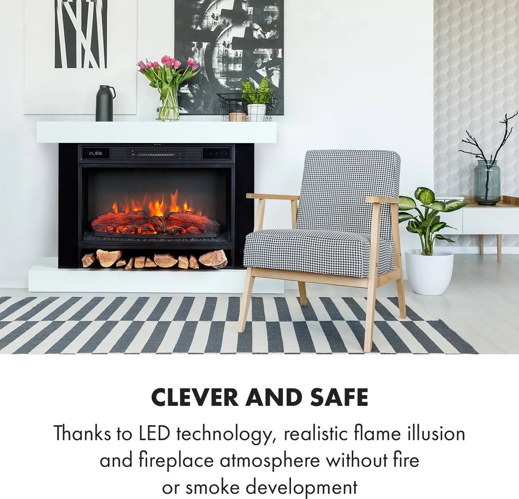 Klarstein Vulsini Hideaway, șemineu electric, 1900 W, tehnologie LED, telecomandă, alb