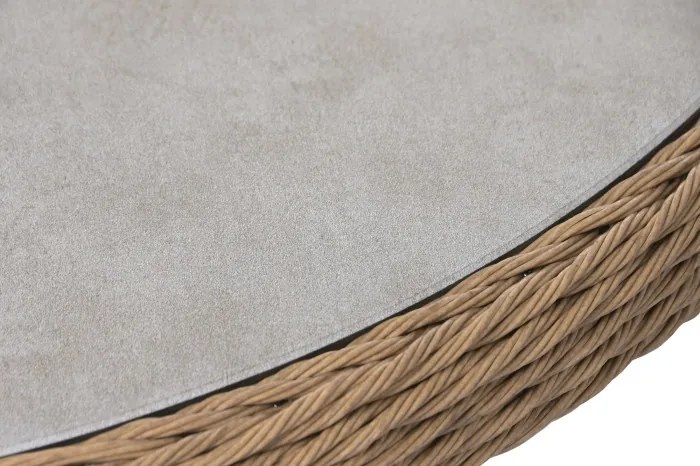 Set lounge exterior din rattan sintetic și structură din aluminiu cu canapea, 2 fotolii, masă și perne, finisaj natural, „Malibu”