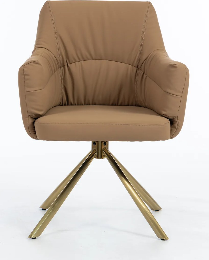 HR840 BAZĂ STEA Scaun Caramel Piele Ecologica Premium Soft cu Bază Aurie