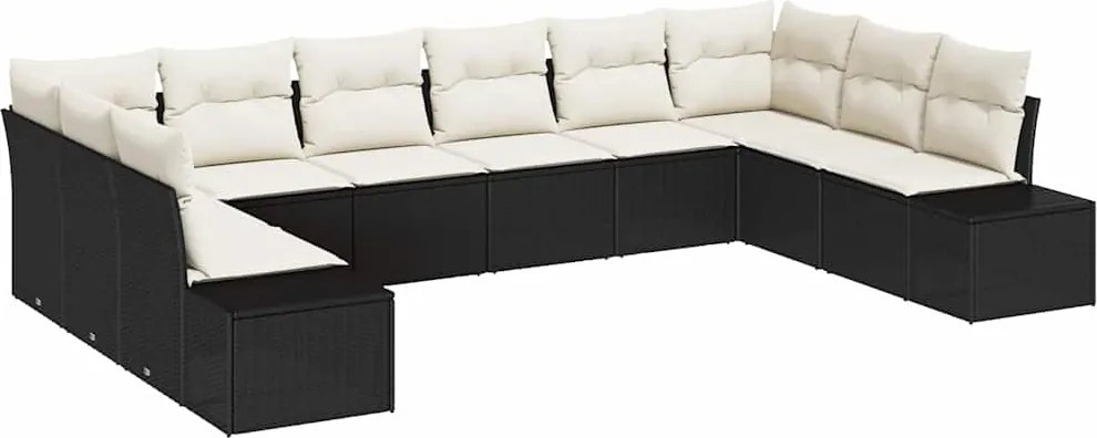 vidaXL Set de canapele pentru grădină 10 pcs Negru și Crem Poliratan