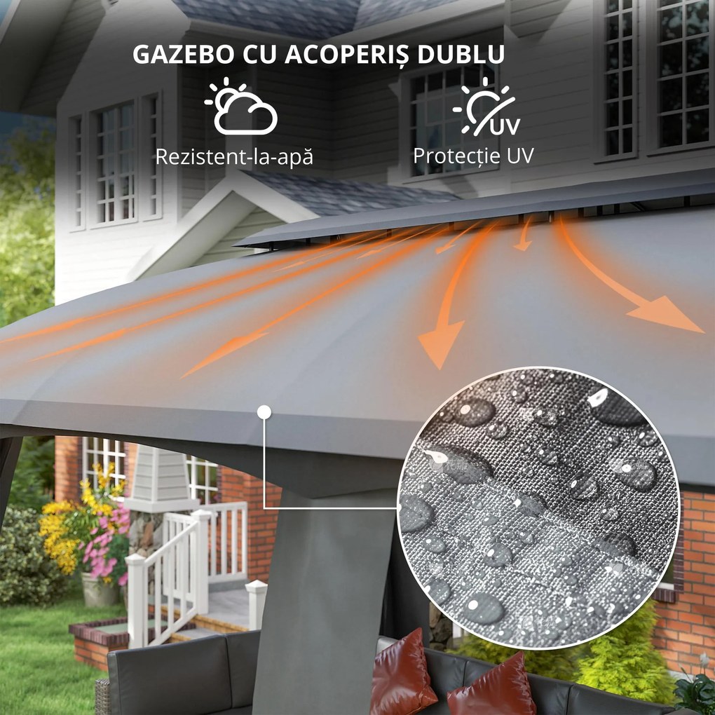 Outsunny Pavilion, Cort de petreceri, cu plase anti-insecte, plafon rezistent la vânt, pentru până la 15 persoane, gri închis, 3 x 6 x 3 m | Aosom Romania