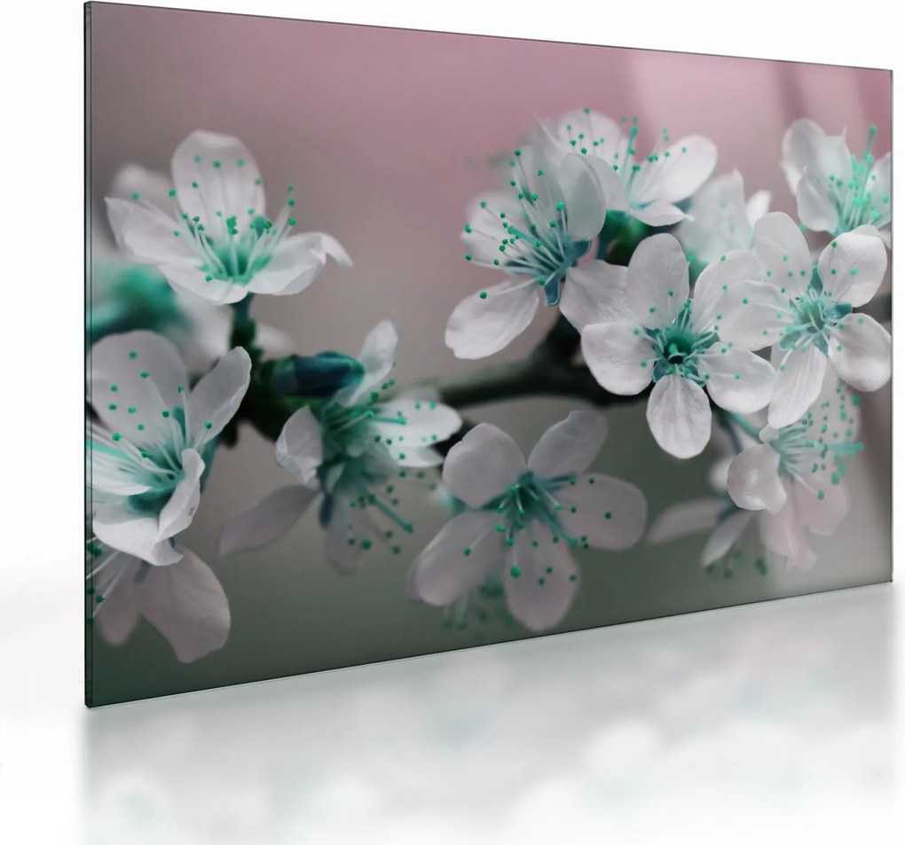 Tablou pe sticlă cu floare - turcoaz (70x50 cm)