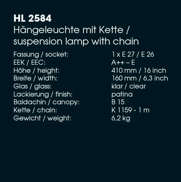 Pendul iluminat exterior din fier forjat, HL 2584