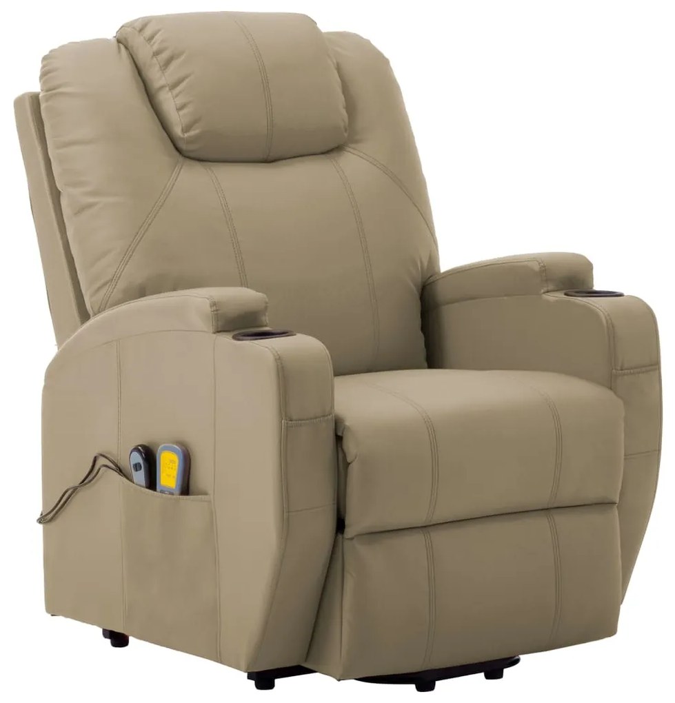 289763 vidaXL Fotoliu de masaj cu ridicare, cappuccino, piele ecologică