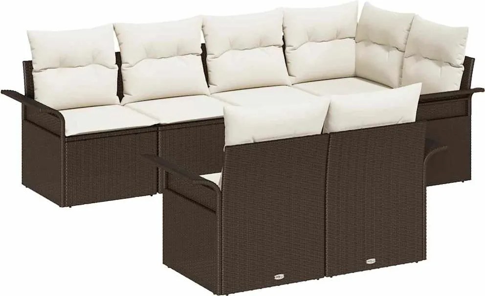 vidaXL Set de canapele pentru grădină cu pernă 7 pcs Maro Rattan poli