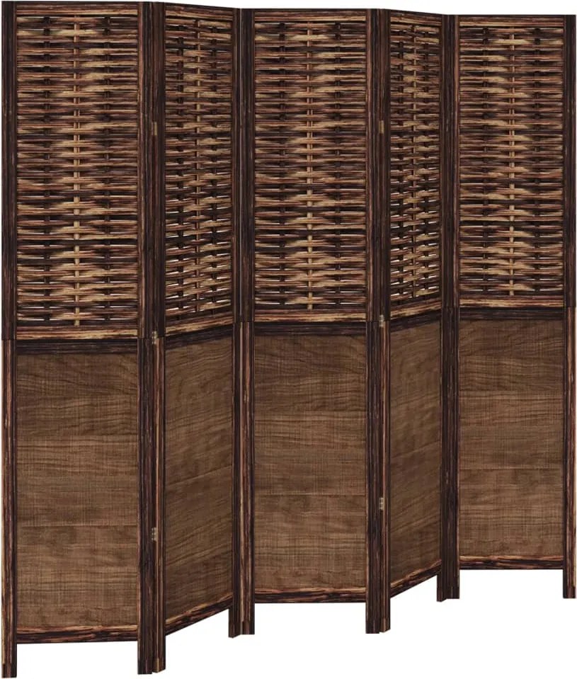 vidaXL Paravan cameră 5 panouri, maro închis, lemn masiv paulownia