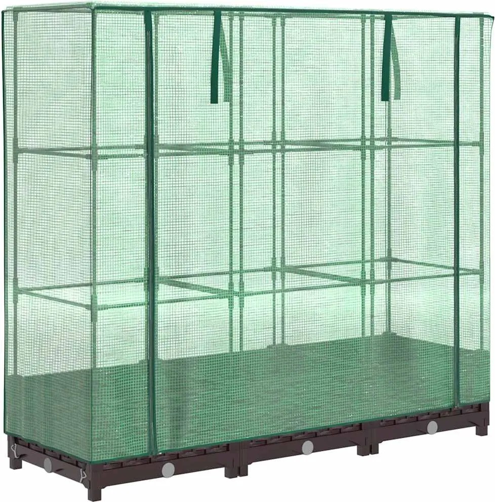vidaXL Strat înălțat cu husă de seră, aspect ratan, 120x40x123 cm