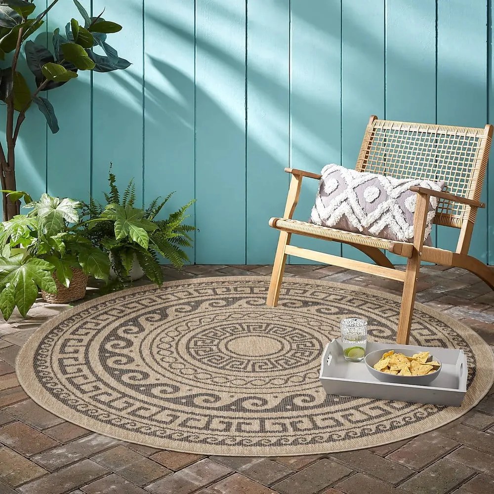 Covor de exterior negru/bej rotund ø 80 cm Comilla – Ayyildiz Carpets