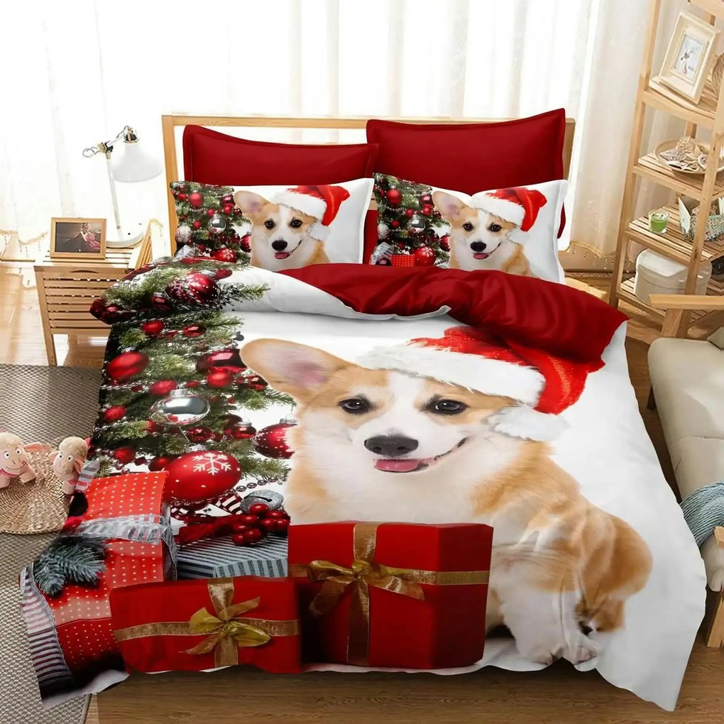 Set lenjerie pat finet F-XMAS29, poliester/bumbac finet, multicolor, 2