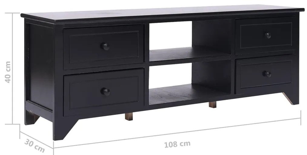 Comoda TV, negru, 108x30x40 cm, lemn masiv de paulownia 1, Negru