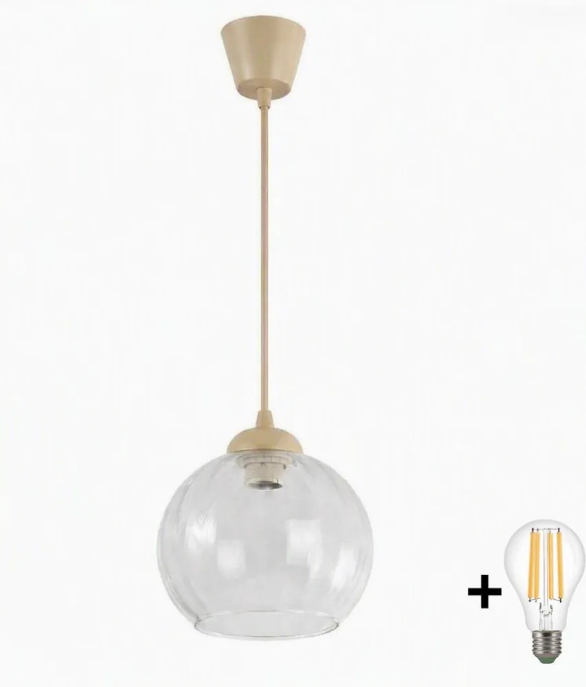 Brilagi - Lustră LED pe cablu RETRO GLASS 1xE27/60W/230V Ø 25 cm bej/transparent