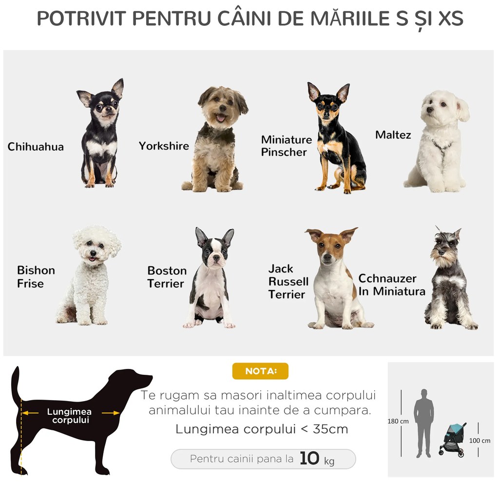 PawHut Cărucior pentru Câini cu 3 Roți, Cărucior Pliant cu Husă de Ploaie, Coș și Curea, 80,5x51,5x100 cm, Verde Închis | Aosom Romania