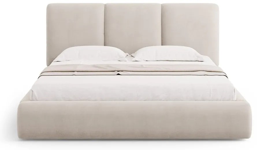 Pat matrimonial bej tapițat cu spațiu de depozitare și somieră 160x200 cm Brody – Mazzini Beds