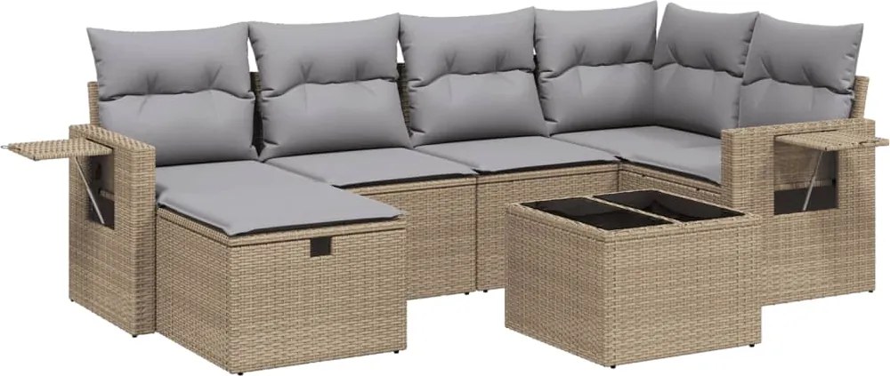 vidaXL Set canapele de grădină, 7 piese, cu perne, bej, poliratan